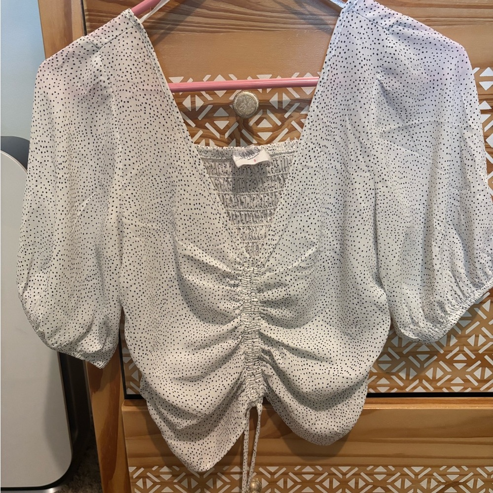 Sienna Sky White Dotted Ruched Blouse